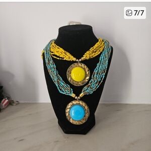 2 Indian Vintage Stone Beaded Statement Long Necklace.  Jewelry